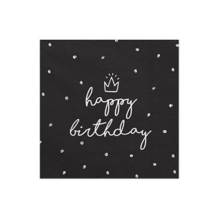 Ubrousky, černé, happy birthday, 33*33cm (zn. PartyDeco)