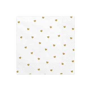 Ubrousky třívrstvé, bílé, srdíčka, 33*33cm, set 20ks (zn. PartyDeco)