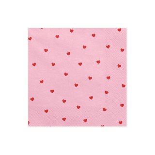 Ubrousky třívrstvé, světle růžové, srdíčka, 33*33cm (zn. PartyDeco)
