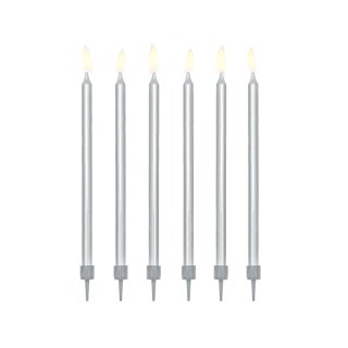 Narozeninové svíčky, stříbrné, 12.5cm, set 12ks (zn. PartyDeco)