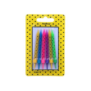 Narozeninové svíčky, barevný mix, puntíky, 6cm - set 6ks (zn. PartyDeco)