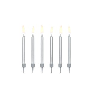 Narozeninové svíčky, stříbrné, 6cm, set 6ks (zn. PartyDeco)