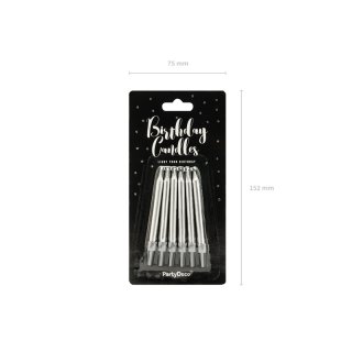 Narozeninové svíčky, stříbrné, 6cm, set 6ks (zn. PartyDeco)