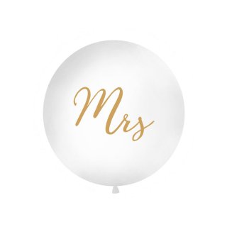 Velký 1m JUMBO balón, bílý, se zlatým nápisem "Mrs" (zn. PartyDeco)