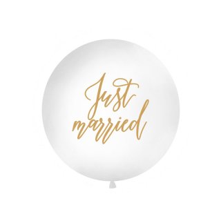 Velký 1m balónek bílý, se zlatým nápisem "Just married"