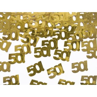Posypové kovové konfety, číslo 50!, zlatá barva (zn. PartyDeco)