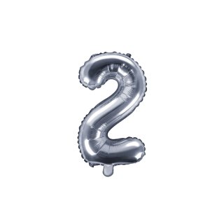 Fóliový balónek, výška 35 cm, stříbrný, číslo 2 (zn. PartyDeco)