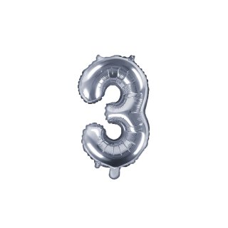 Fóliový balónek, výška 35 cm, stříbrný, číslo 3 (zn. PartyDeco)
