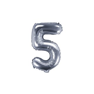 Fóliový balón 35 cm, stříbrný, číslo 5