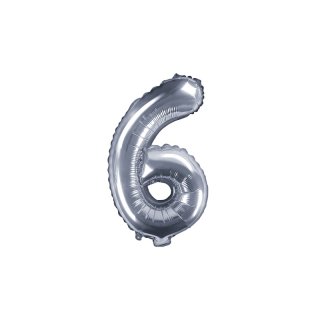 Fóliový balón 35 cm, stříbrný, číslo 6