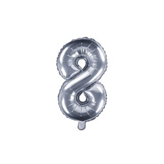 Fóliový balónek, výška 35 cm, stříbrný, číslo 8 (zn. PartyDeco)