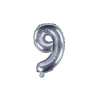 Fóliový balón 35 cm, stříbrný, číslo 9