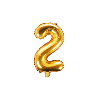 Fóliový balónek, výška 35 cm, zlatý, číslo 2 (zn. PartyDeco)