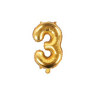 Fóliový balón 35 cm, zlatý, číslo 3