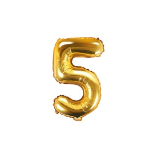 Fóliový balónek, výška 35 cm, zlatý, číslo 5 (zn. PartyDeco)