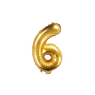 Fóliový balónek, výška 35 cm, zlatý, číslo 6 (zn. PartyDeco)