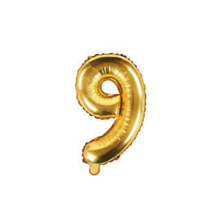 Fóliový balónek, výška 35 cm, zlatý, číslo 9 (zn. PartyDeco)
