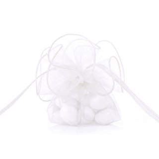 Pytlíček, organza, bílá, 26 cm (zn. PartyDeco)
