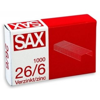 Spojovače kancelářské SAX do sešívače, 26/6 (bal. 1.000 ks)