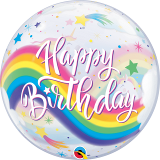 BUBLINA Happy Birthday - Jednorožec / Unicorn a Duha, velikost 56cm (zn. Qualatex)