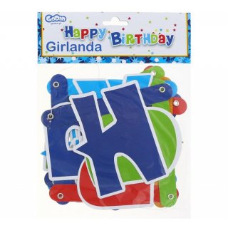 Závěsná papírová girlanda HAPPY BIRTHDAY, barevná, délka 180cm (zn. Godan)