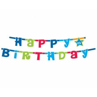 Závěsná papírová girlanda HAPPY BIRTHDAY, barevná, délka 180cm (zn. Godan)