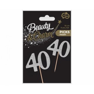 Zapichovací párátka 40, narozeninové, stříbrná barva, set 6ks (zn. Godan-Beauty&Charm)