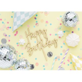 Dřevěný nápis / zápich do dortu Happy Birthday, 16.5cm (zn. PartyDeco)
