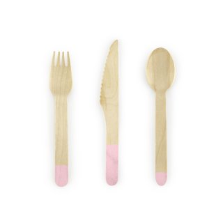 Dřevěné příbory - světle růžové koncovky, set 18ks (3x6) (zn. PartyDeco)