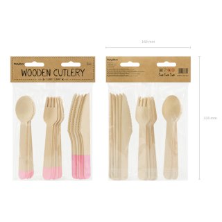 Dřevěné příbory - světle růžové koncovky, set 18ks (3x6) (zn. PartyDeco)