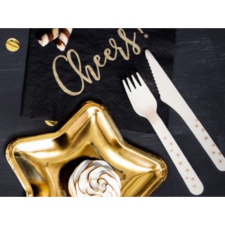 Dřevěné příbory - Hvězdy, zlatá barva, 16cm, set 18ks (3x6) (zn. PartyDeco)