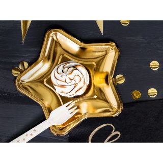 Dřevěné příbory - Hvězdy, zlatá barva, 16cm, set 18ks (3x6) (zn. PartyDeco)