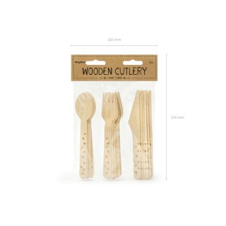 Dřevěné příbory - Hvězdy, zlatá barva, 16cm, set 18ks (3x6) (zn. PartyDeco)