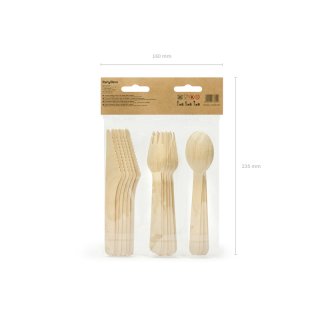Dřevěné příbory - Hvězdy, zlatá barva, 16cm, set 18ks (3x6) (zn. PartyDeco)