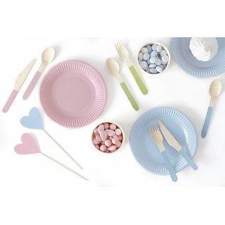 Dřevěné příbory - barevný pastelový mix, set 18ks (3x6) (zn. PartyDeco)