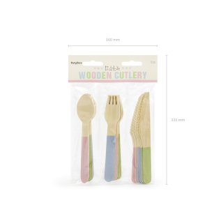 Dřevěné příbory - barevný pastelový mix, set 18ks (3x6) (zn. PartyDeco)