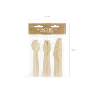 Dřevěné příbory - čistě přírodní bez vzorů, set 18ks (3x6) (zn. PartyDeco)