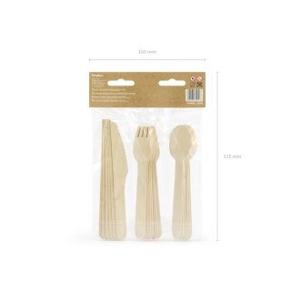 Dřevěné příbory - čistě přírodní bez vzorů, set 18ks (3x6) (zn. PartyDeco)