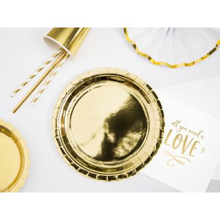 Papírové talířky, zlatá barva, velikost 23cm, set 6ks (zn. PartyDeco)