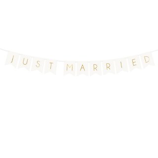 Závěsný papírový banner Just Married, bílý, rozměr 15x155cm (zn. PartyDeco)