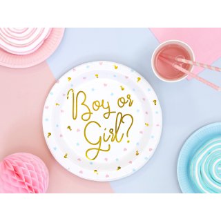 Papírové talířky Gender Reveal - Kluk nebo Holka / Boy or Girl, velikost 23cm, set 6ks (zn. PartyDeco)