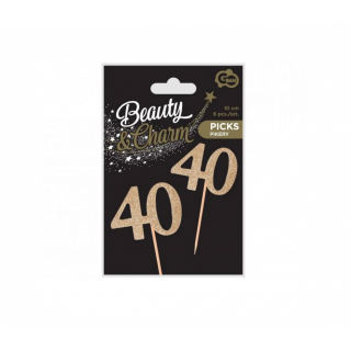 Zápichy číslo 40 na dort, 40. narozeniny - zlatá barva, set 6ks (zn. Godan-Beauty&Charm)