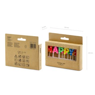 Narozeninové svíčky nápis HAPPY BIRTHDAY, mix barev, set 13ks (zn. PartyDeco)