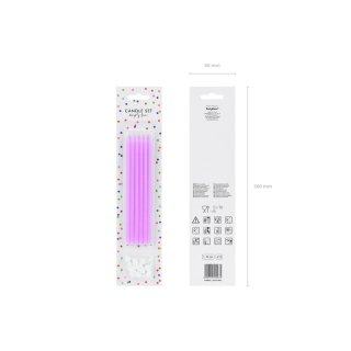 Narozeninové svíčky dlouhé úzké, 14cm, fialová barva, set 12ks + držáčky (zn. PartyDeco)