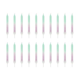 Narozeninové svíčky úzké kratší, 6cm, modro-fialové, set 20ks + držáčky (zn. PartyDeco)