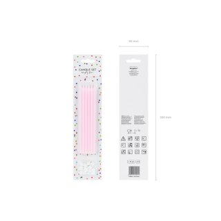 Narozeninové svíčky dlouhé úzké, 14cm, růžová barva, set 12ks + držáčky (zn. PartyDeco)