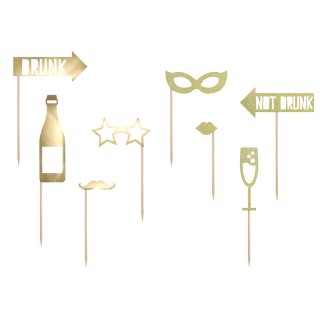 Svatební FOTO set + rekvizity ve zlaté barvě, set 8ks (zn. PartyDeco)
