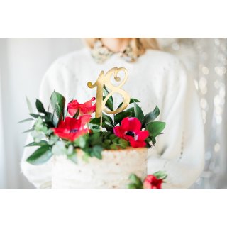 Zápich na dortu, ČÍSLICE 18, zlatá barva, velikost 21cm (zn. PartyDeco)