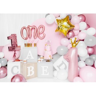 Fóliový psací nápis One pro 1. narozeniny, rozměr 66x37cm, rosegold barva (zn. PartyDeco)