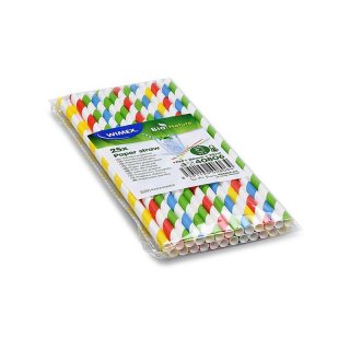 Papírová brčka, spirálový efekt, barevný mix, délka 20cm, set 25ks (zn. WIMEX)